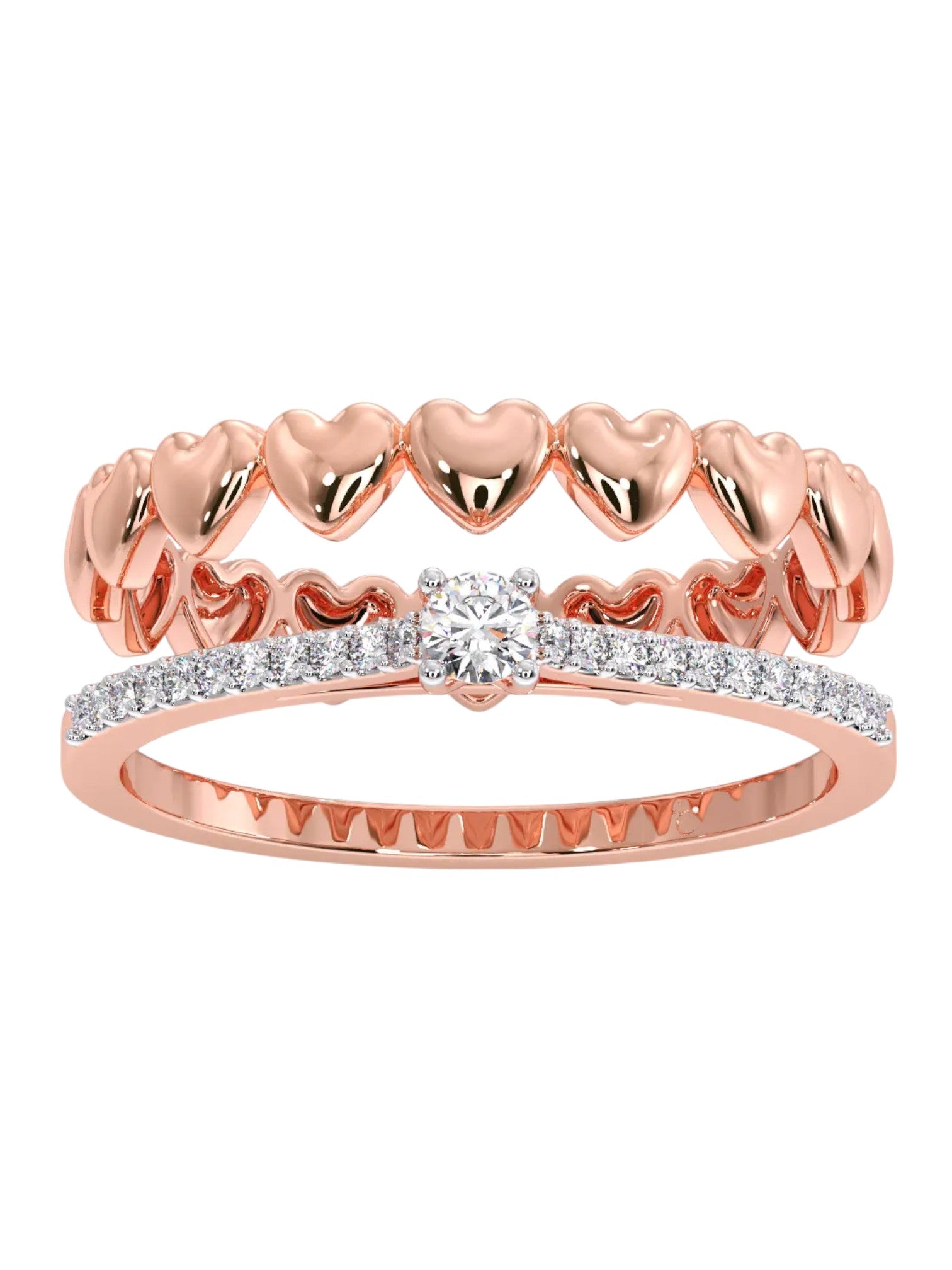 Sparklers Stackable Sterling Silver Rose Gold Plated CZ Stone Light Weight Ring For Women By Kesardeep Impex